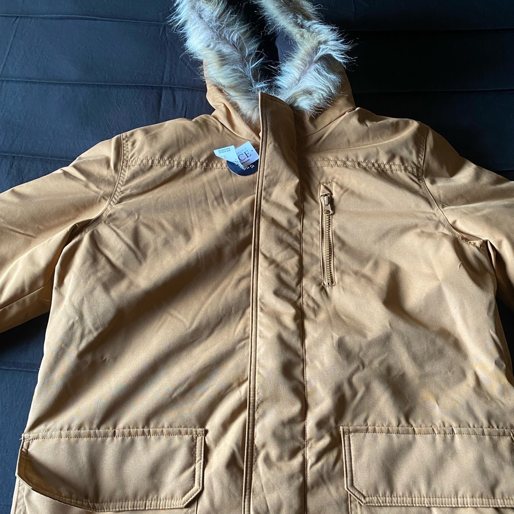 The Children's Place Tan/Brown Puffer Coat with Faux Fur Hood